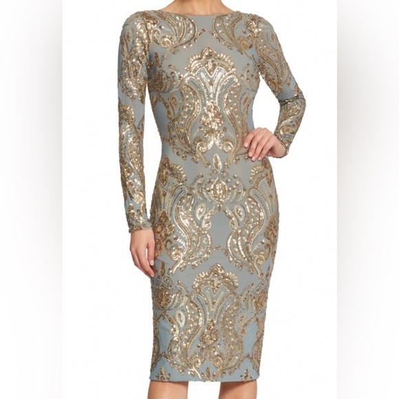 Dress the Population Dresses & Skirts - Dress the Population Sage and Gold Sequin Dress